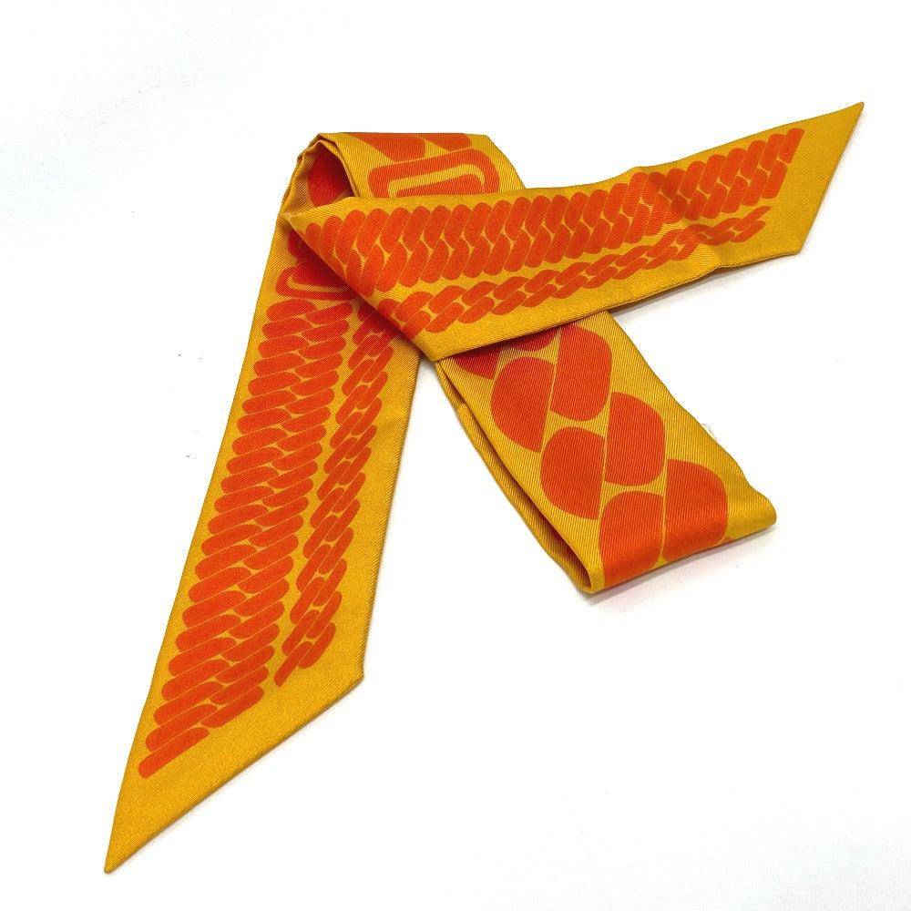 HERMES scarf silk Orange Chain motif Twilly Women