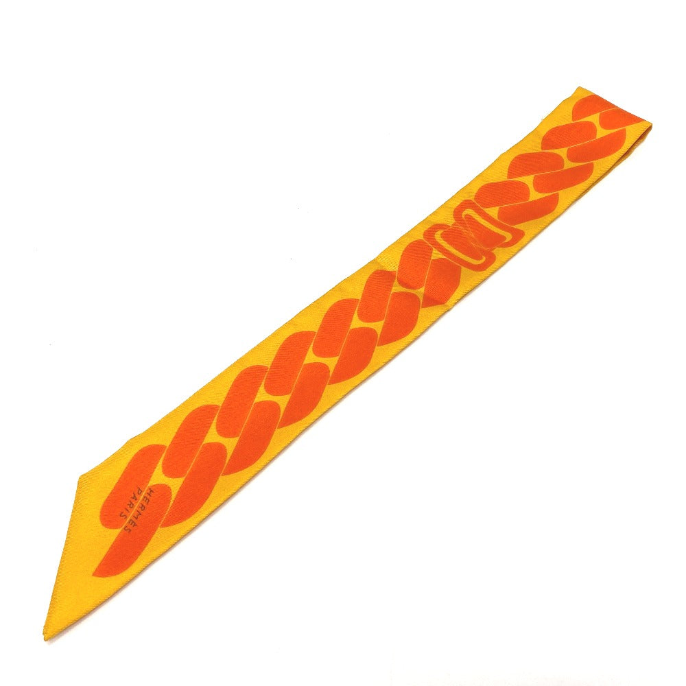 HERMES scarf silk Orange Chain motif Twilly Women