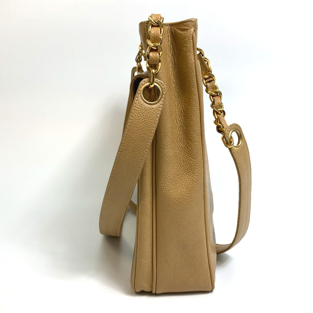CHANEL Shoulder Bag Caviar skin beige CC COCO Mark Chain Tote Bag Women