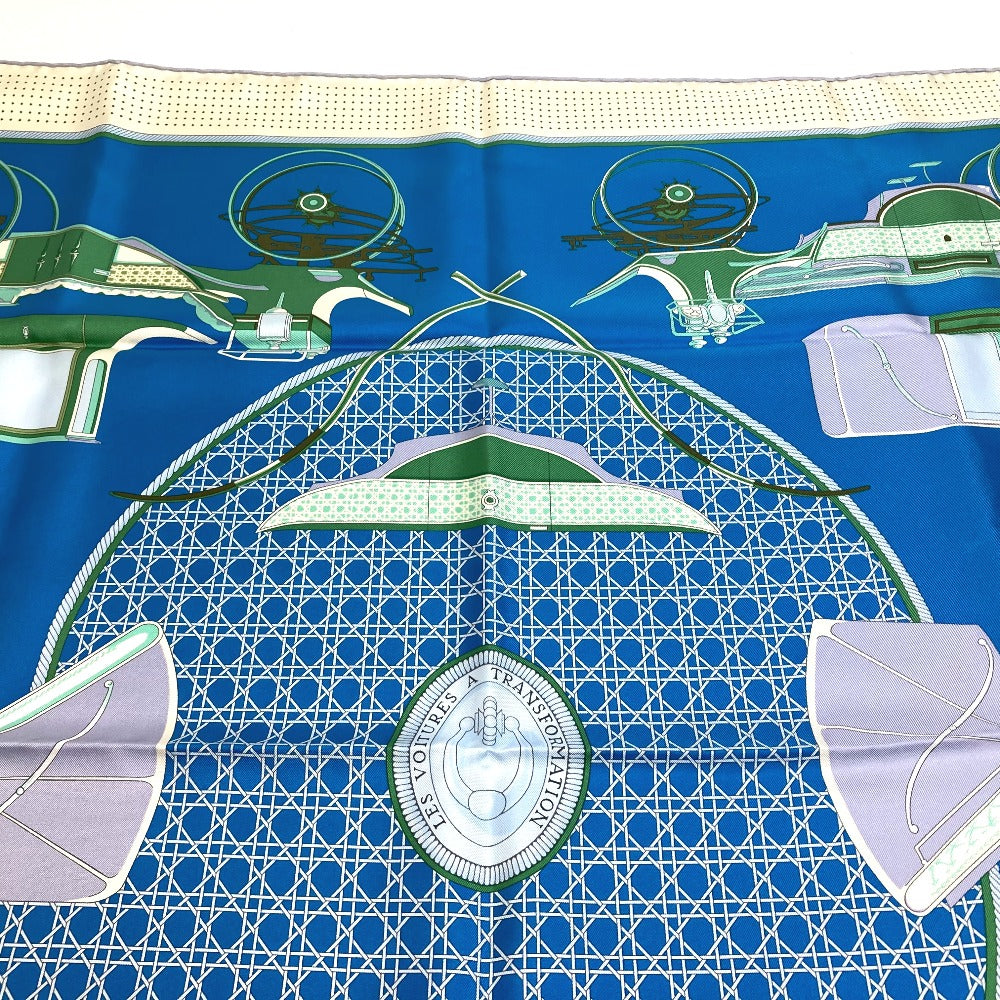 HERMES scarf silk Blue x Green x Ivory LA PERRIERE Carriage Women