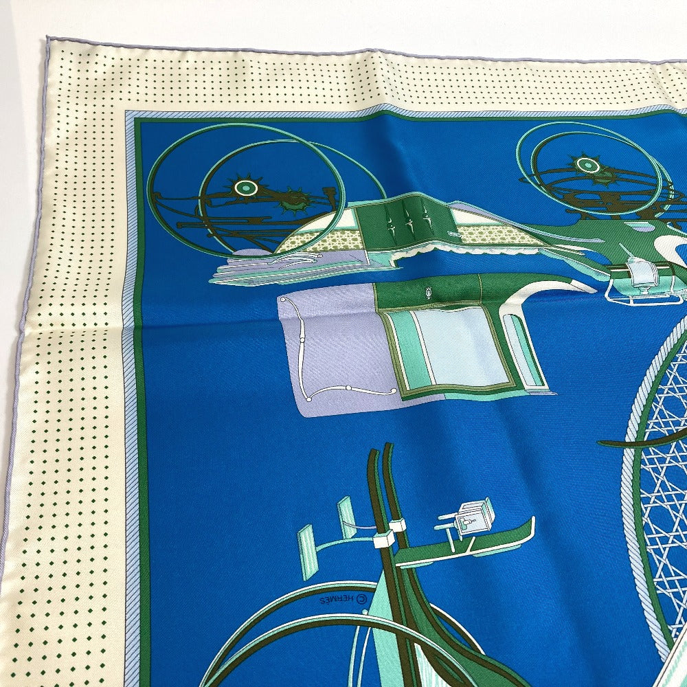 HERMES scarf silk Blue x Green x Ivory LA PERRIERE Carriage Women