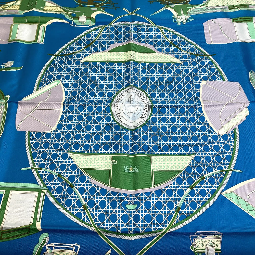 HERMES scarf silk Blue x Green x Ivory LA PERRIERE Carriage Women
