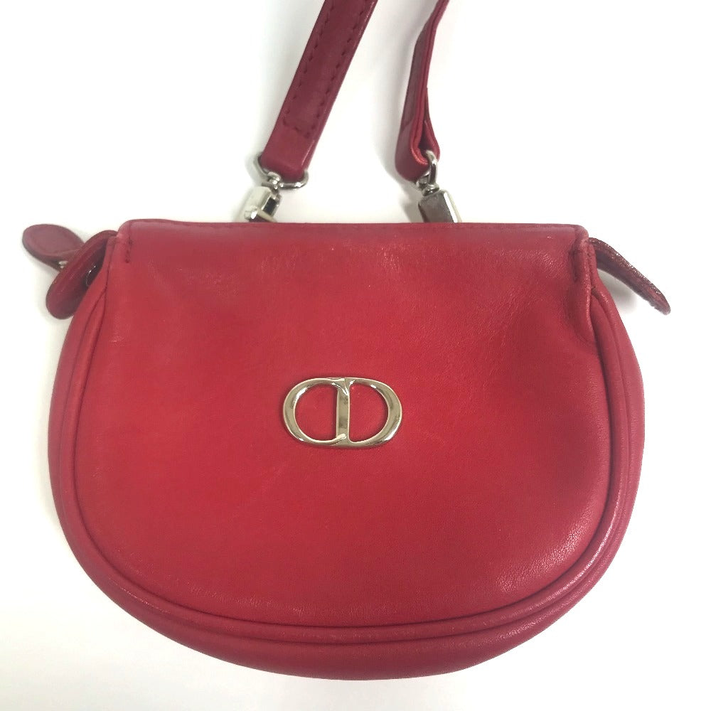 Christian Dior Shoulder Bag leather Red CDMetal Mini pochette Women