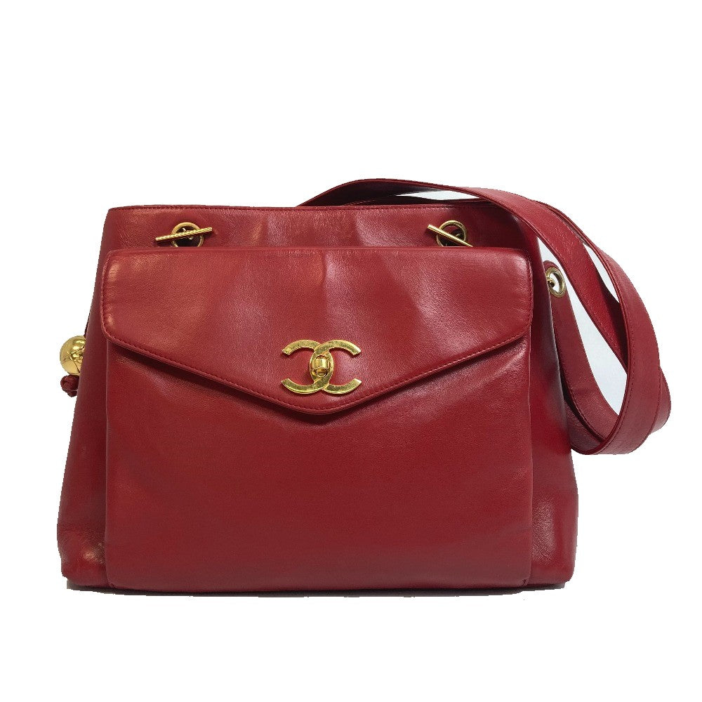 CHANEL Shoulder Bag lambskin Red CCCOCO Mark Turnlock outside flap Women
