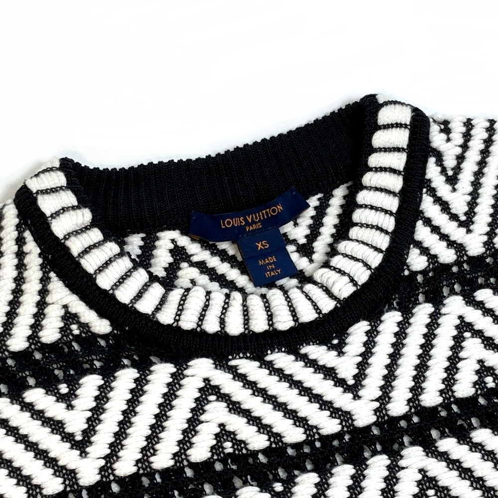 LOUIS VUITTON knit 1A3XJH Cotton, Nylon White x black Chevron stitch Jacquard Women XS