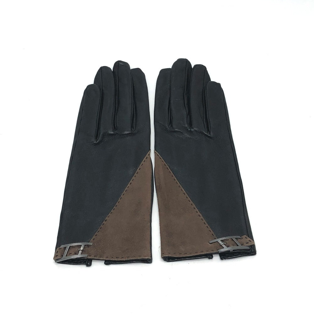 HERMES gloves leather Brown H logo Glove Women 7