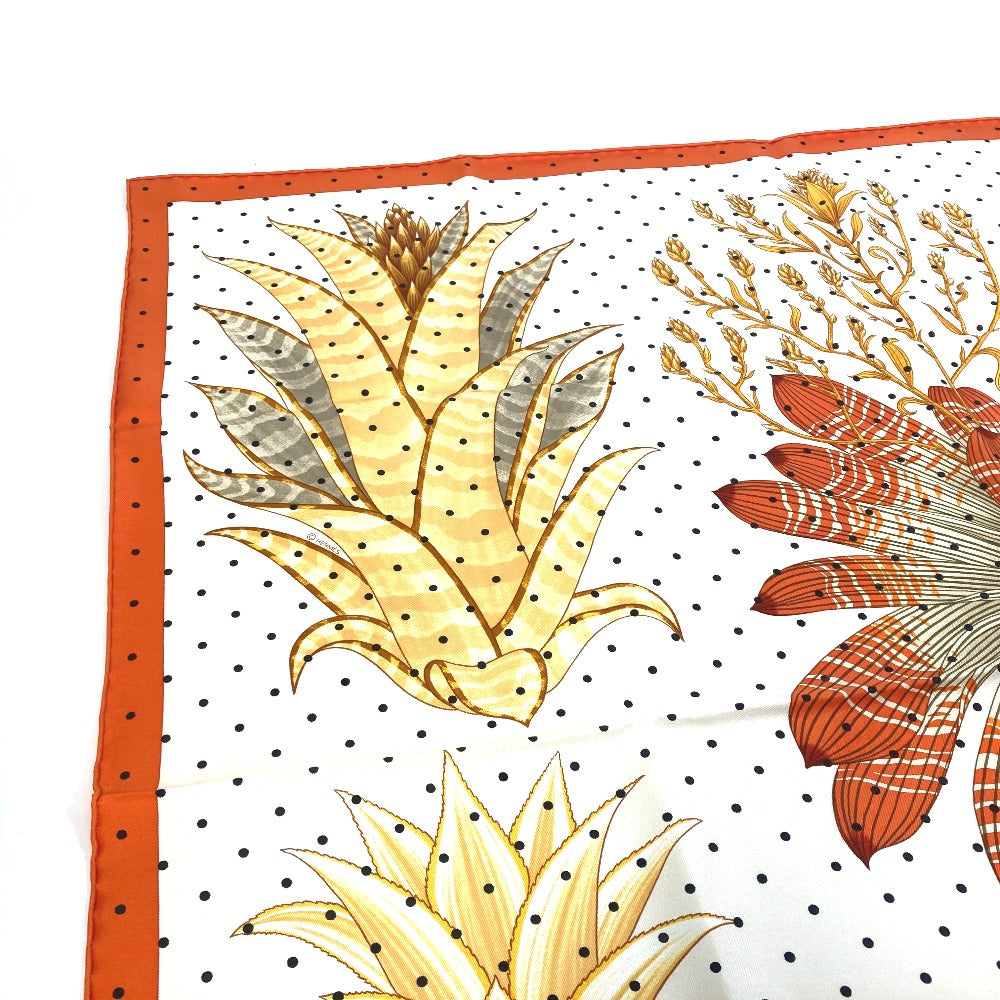 HERMES scarf silk Orange Index Bromeliaceae Bromeliad Catalog scarf Women