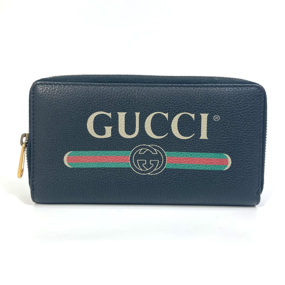 GUCCI Long Wallet Purse 496317 leather black Sherry line GUCCI logo print mens