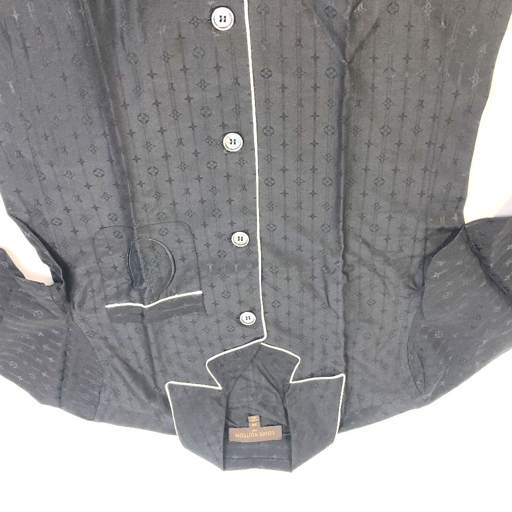 LOUIS VUITTON Long sleeve shirt Cotton, Silk black Monogram pouch included pajama shirt mens XS