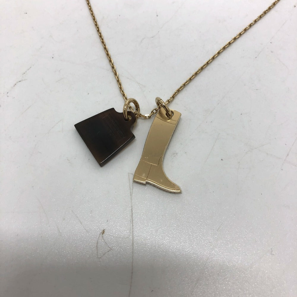 HERMES Necklace Buffalo Horn, Metal gold Amulet Marokiniye PM Women