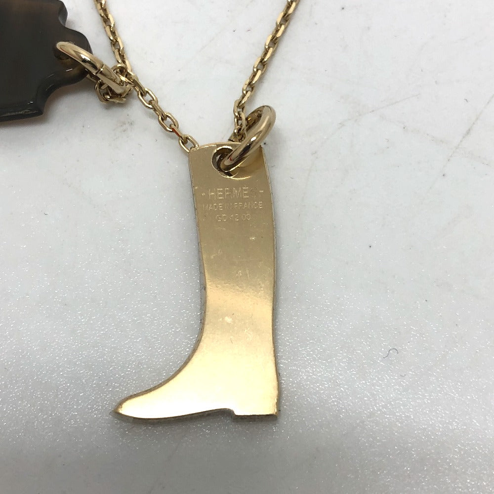 HERMES Necklace Buffalo Horn, Metal gold Amulet Marokiniye PM Women