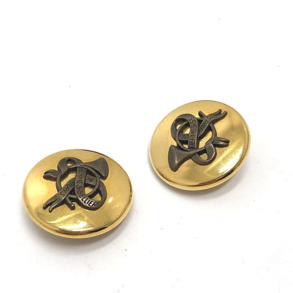 HERMES Earring Gold Plated gold Round type Horn Women