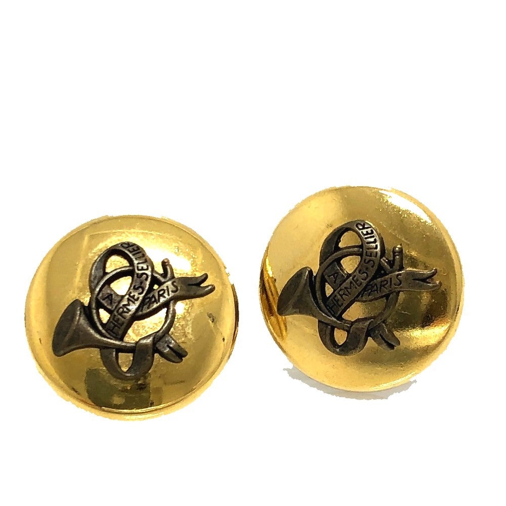 HERMES Earring Gold Plated gold Round type Horn Women