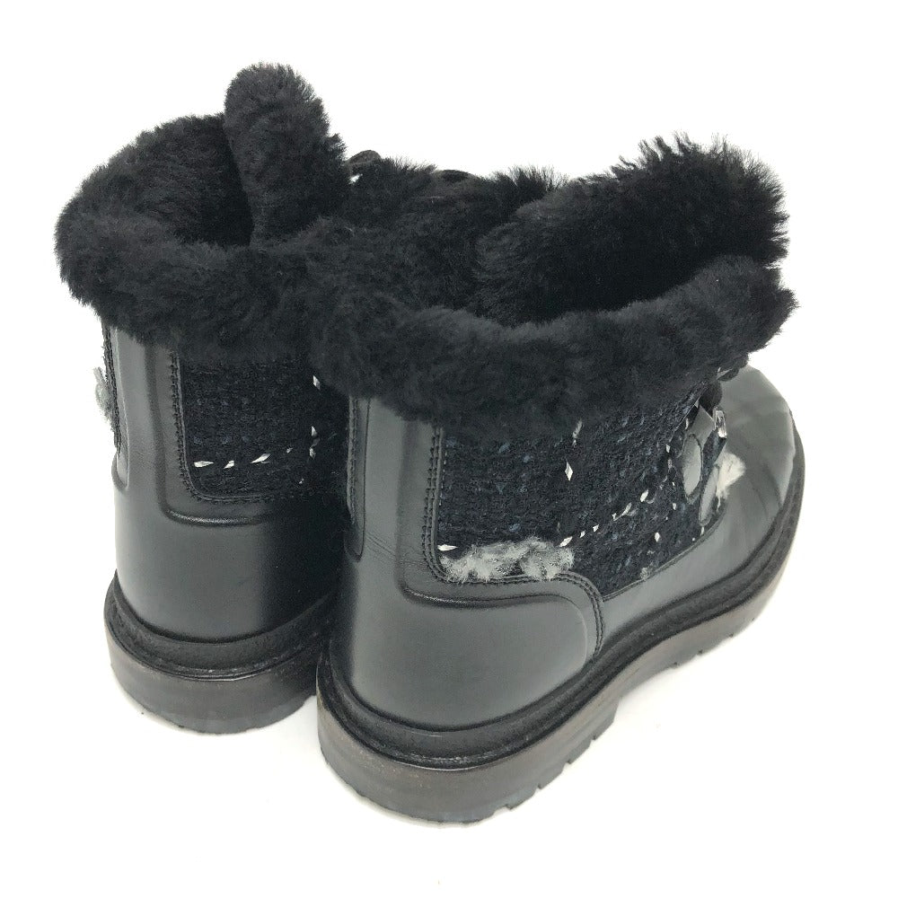 CHANEL boots Leather, Tweed blue COCO Mark short Women 36