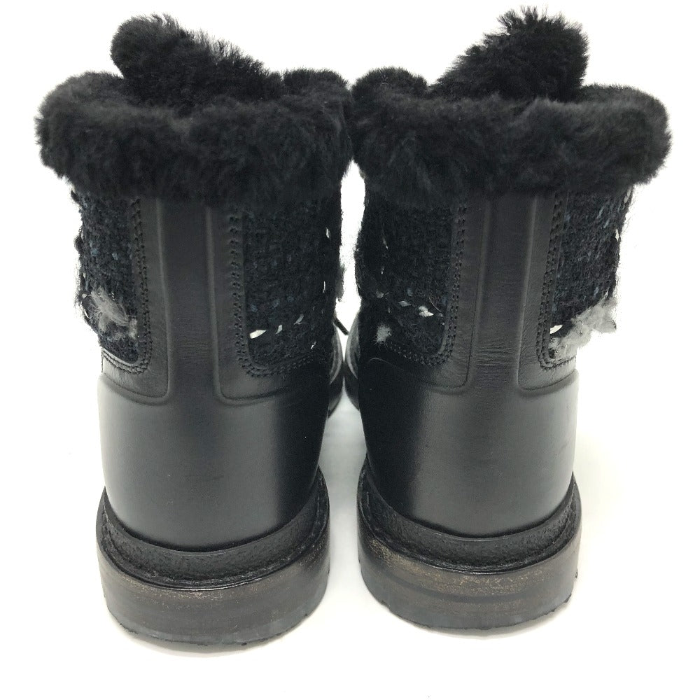 CHANEL boots Leather, Tweed blue COCO Mark short Women 36