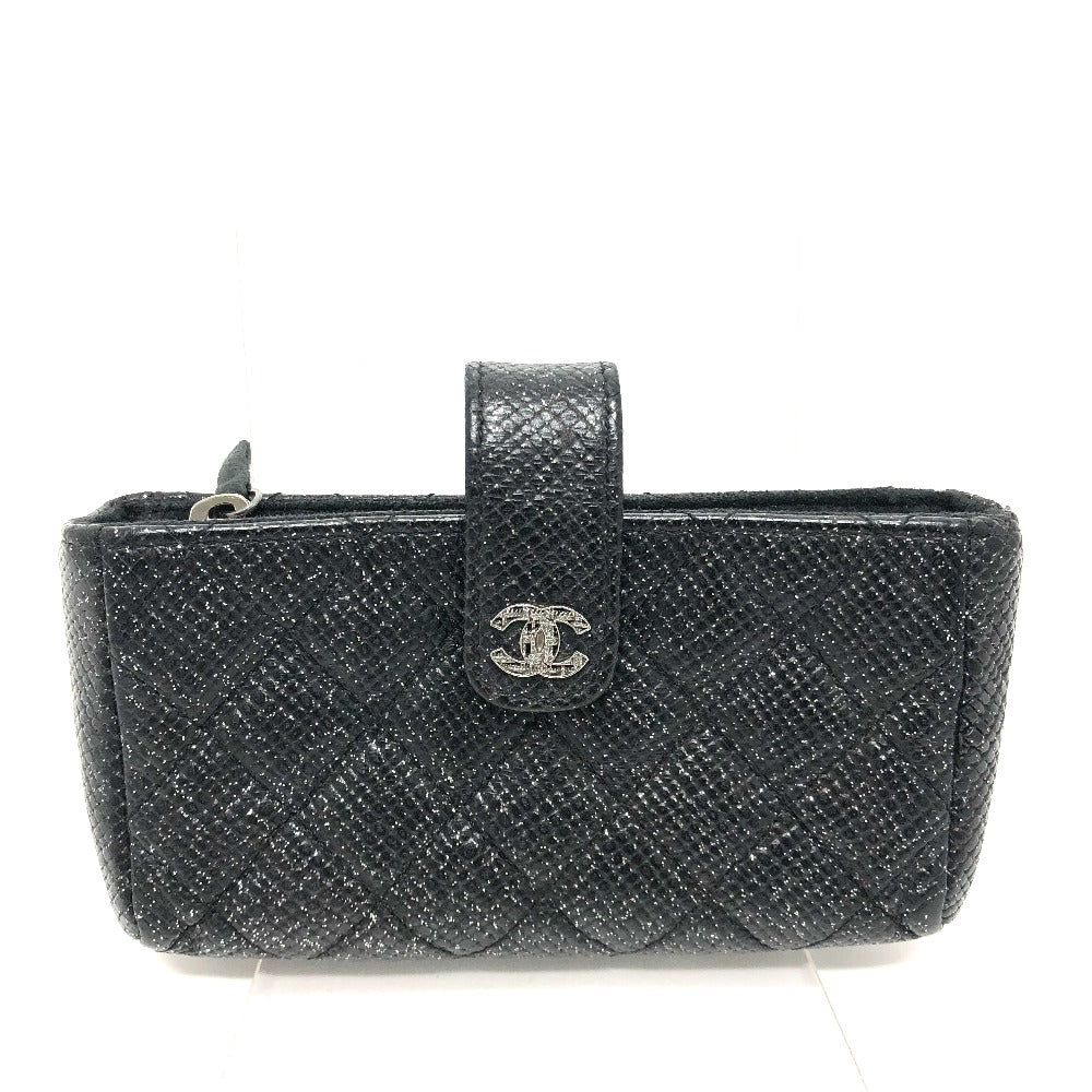 CHANEL Pouch leather black CC COCO Mark Matrasse Women