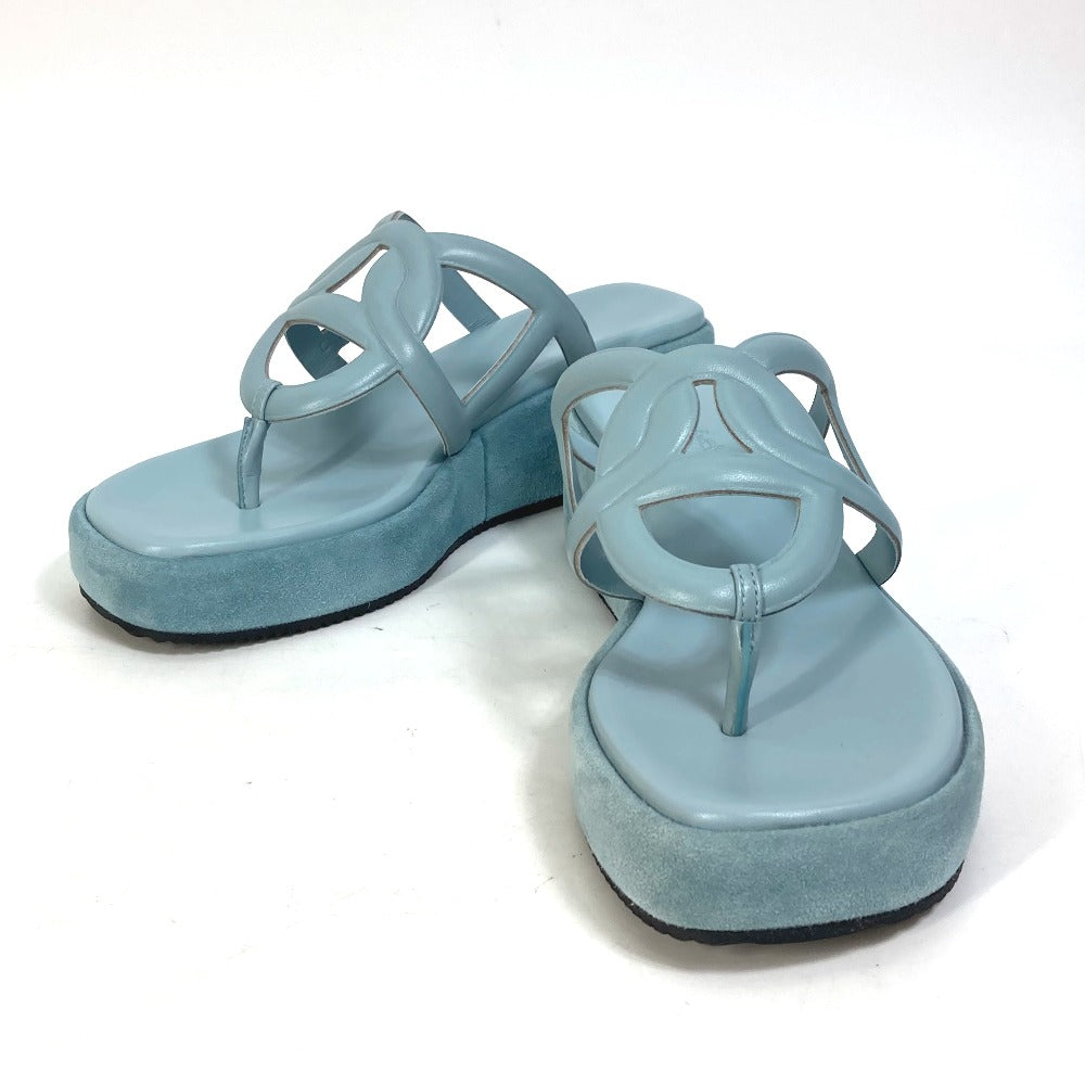 HERMES Sandals Suede / leather Light blue Platform sole Gypsy Women 38