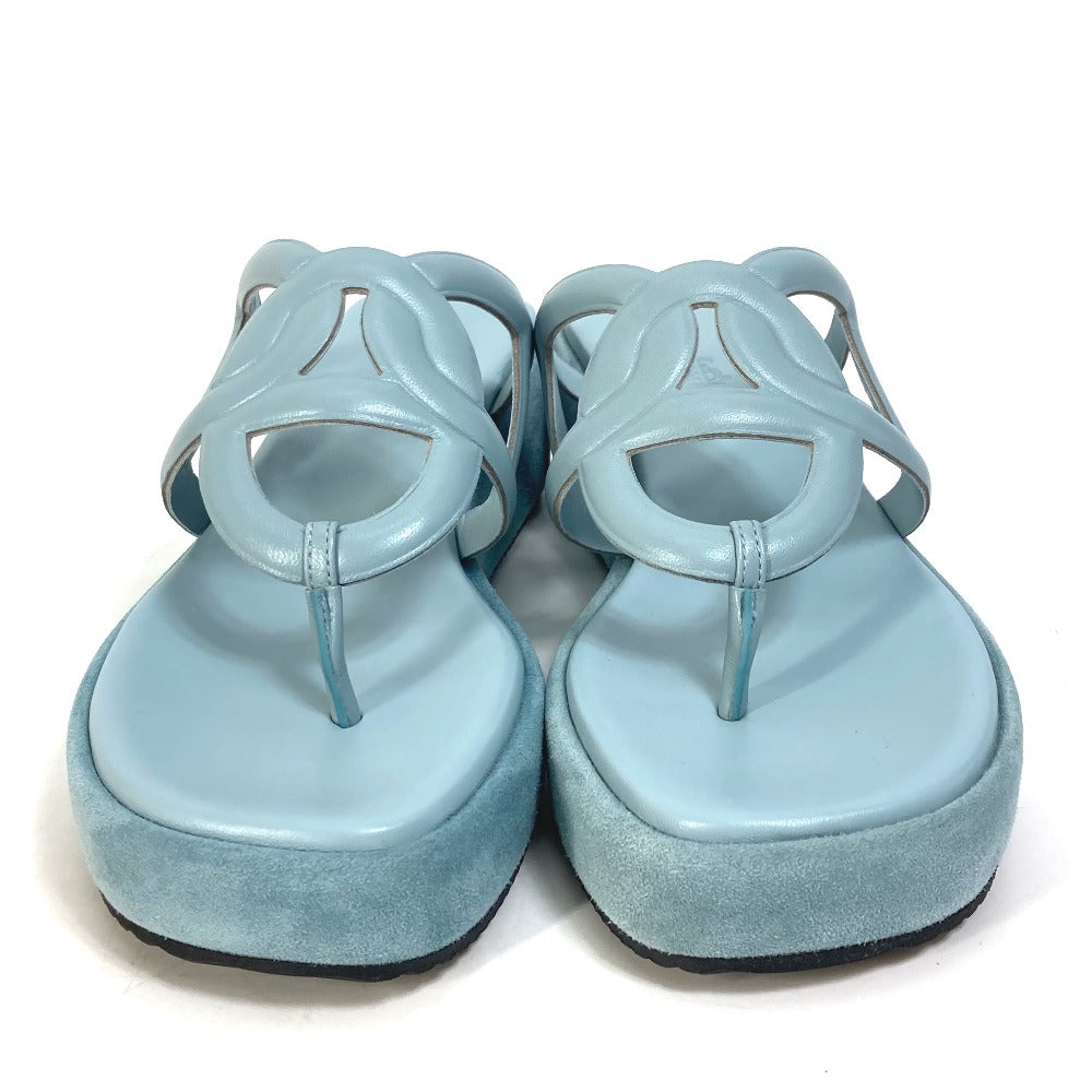 HERMES Sandals Suede / leather Light blue Platform sole Gypsy Women 38