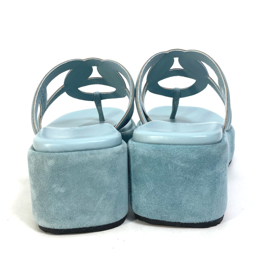 HERMES Sandals Suede / leather Light blue Platform sole Gypsy Women 38