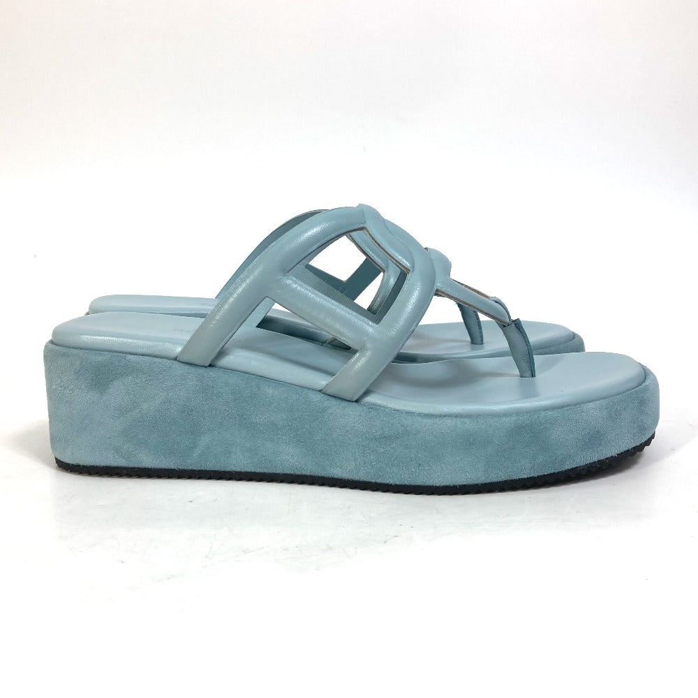 HERMES Sandals Suede / leather Light blue Platform sole Gypsy Women 38