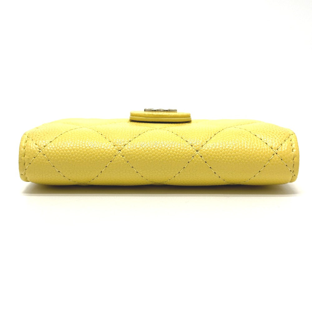 CHANEL Coin case AP1991 Caviar skin yellow CC COCO Mark classic small wallet Women