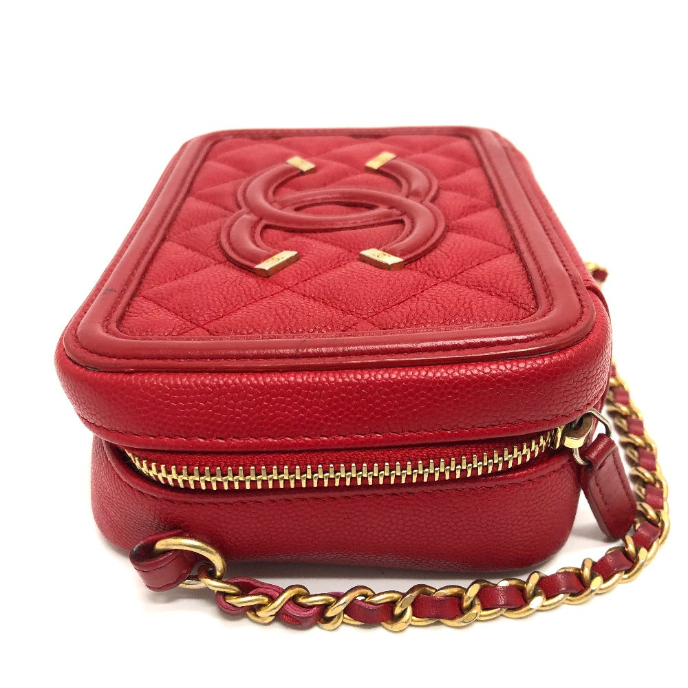 CHANEL Shoulder Bag A84452 Caviar skin Red CC filigree Matrasse Chain