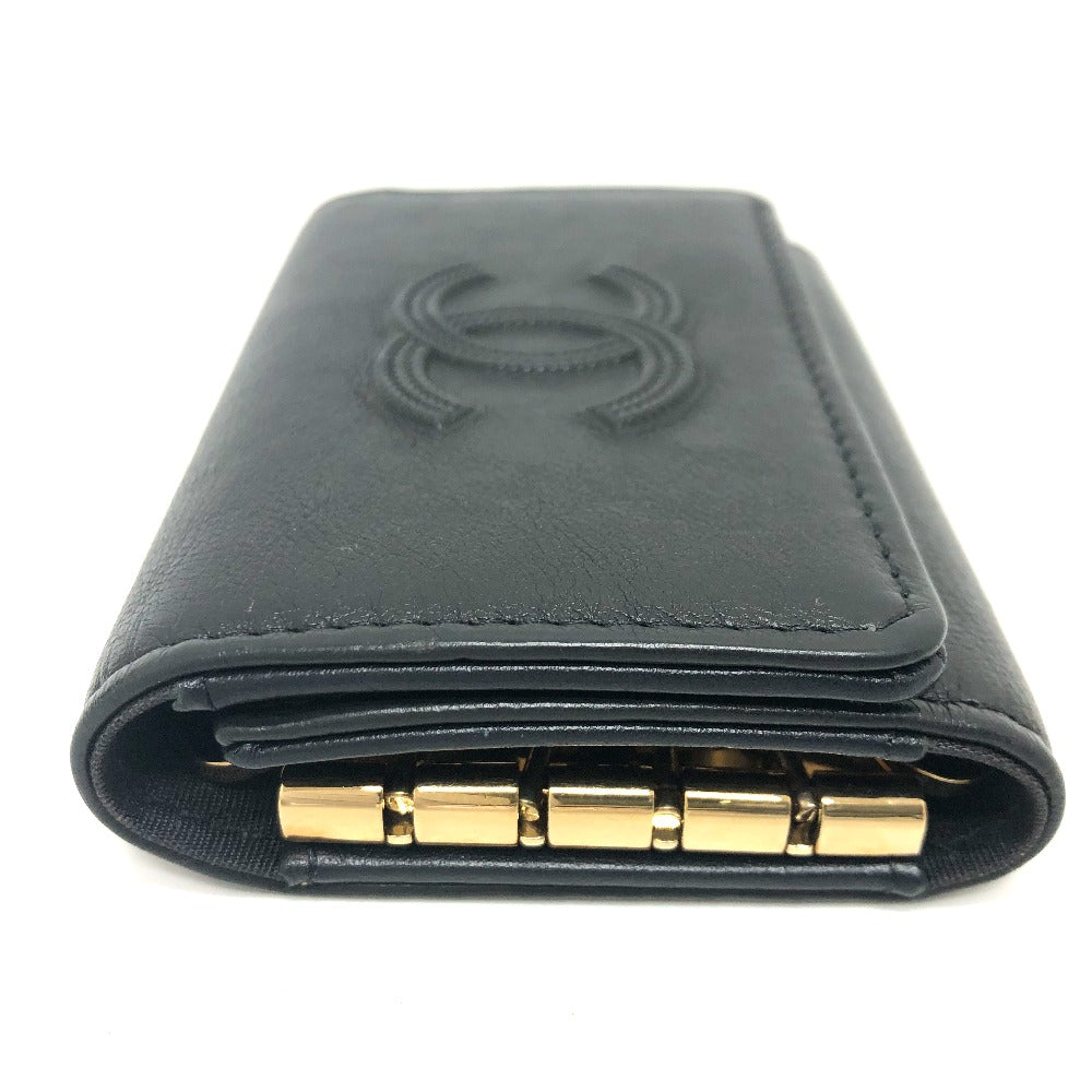 CHANEL Key case Key holder  leather black COCO Mark 4 stations with key ring Women