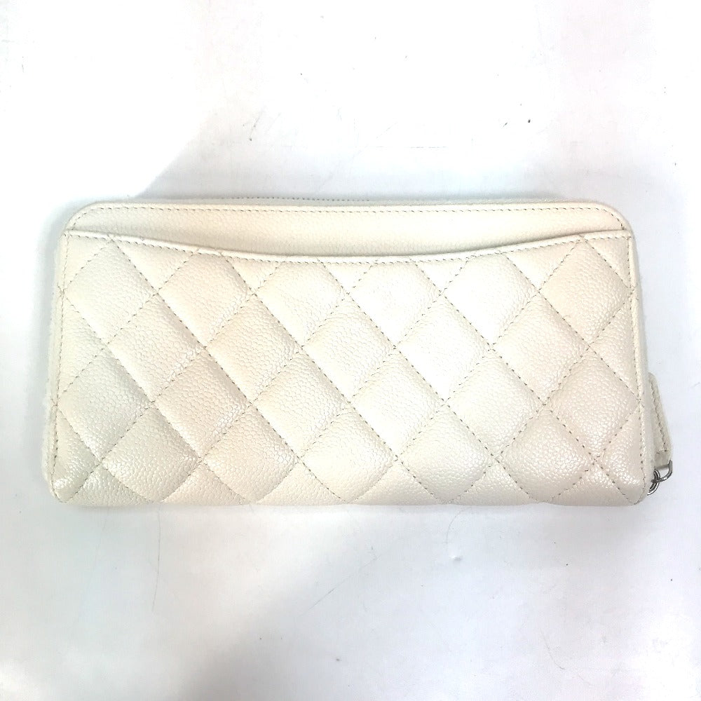 CHANEL Long Wallet Purse A50097 Caviar skin white Matelasse CC COCO Mark Zip Around Women