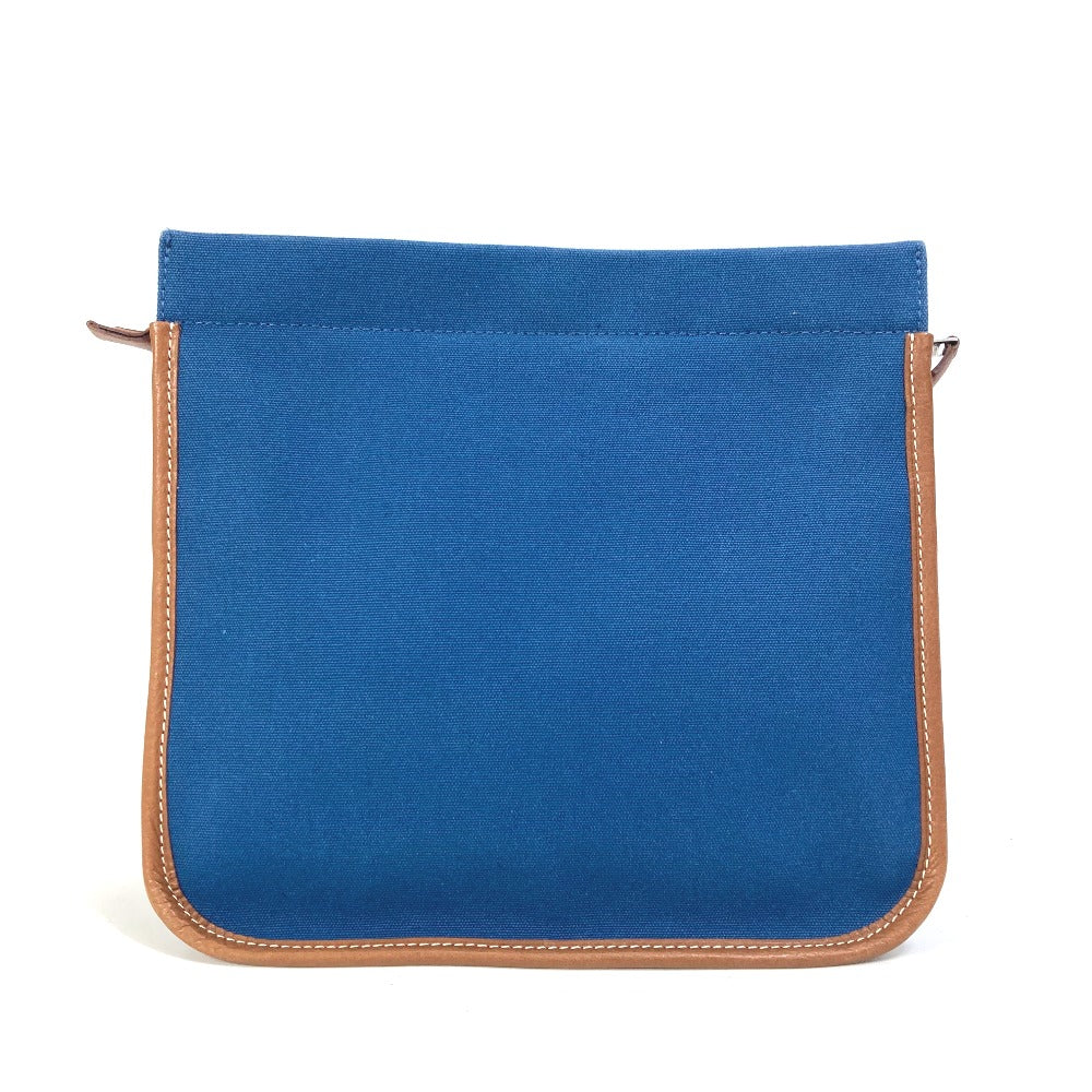 HERMES Clutch bag Canvas / leather Navy Embroidery logo Camille mens