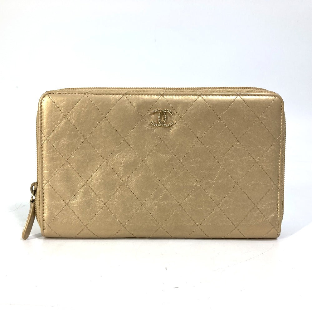CHANEL Long Wallet Purse Calfskin gold COCO Mark CC Matrasse quilting Women