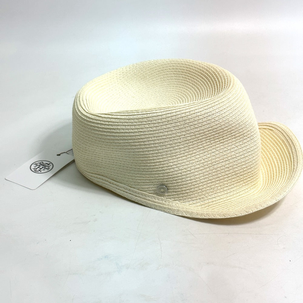 HERMES cap polyester Ivory hat cap serie emma straw cap 57