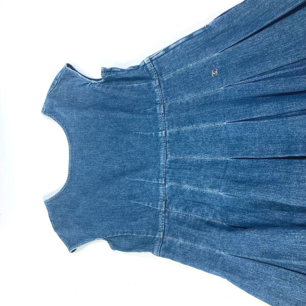 CHANEL one piece P29999 Cotton, Polyurethane blue Apparel Sleeveless 07C COCO Mark CC Women 40