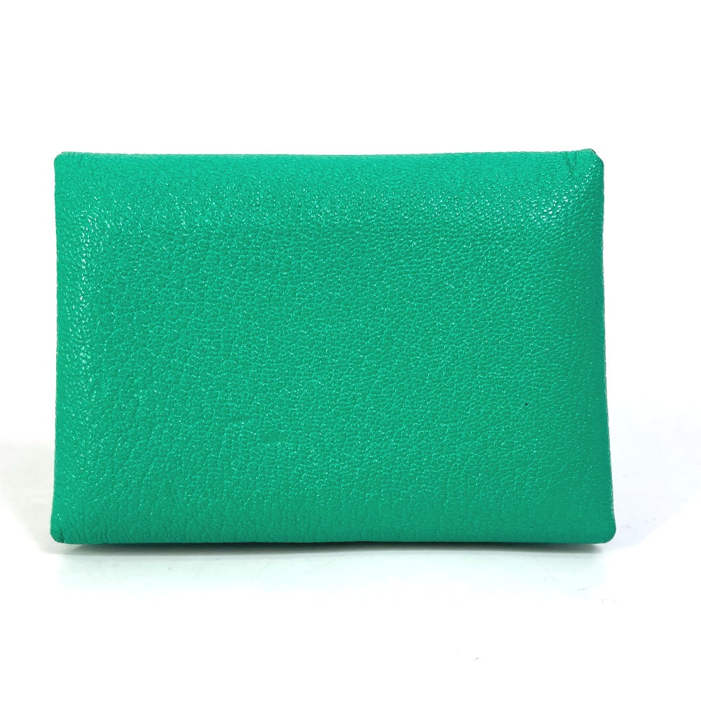HERMES Card Case Shave green Coin Pocket Coin case Card Case Calvi duo Women