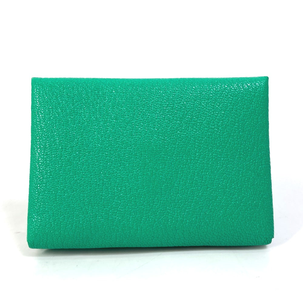 HERMES Card Case Shave green Coin Pocket Coin case Card Case Calvi duo Women