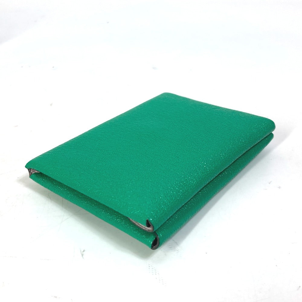 HERMES Card Case Shave green Coin Pocket Coin case Card Case Calvi duo Women