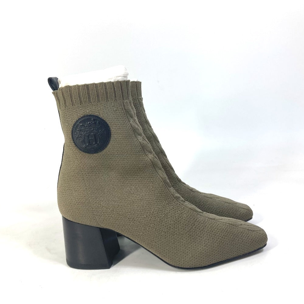 HERMES boots Knit / leather khaki short boots Volver 60 Women 37