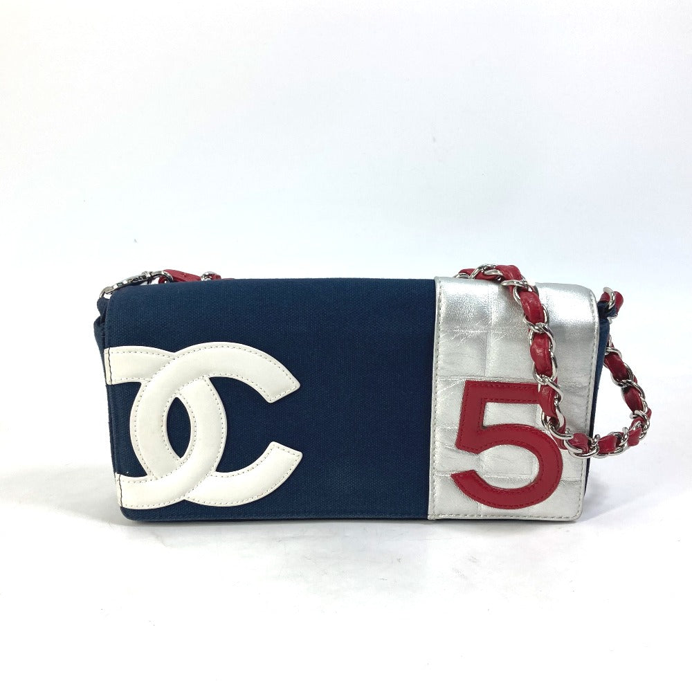 CHANEL Shoulder Bag Canvas / leather Navy vintage NO.5 Number 5 Women