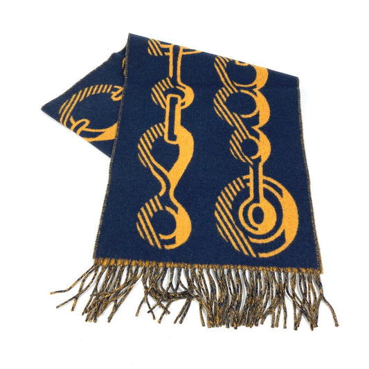 HERMES Scarf cashmere Navy dress buckle Women