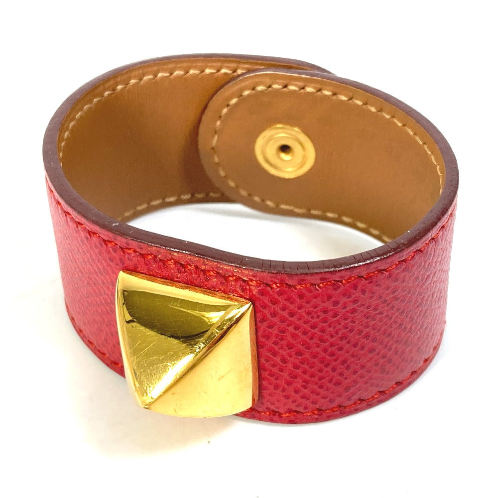 HERMES bracelet Leather, Gold Plated Red Bangle Medor Women