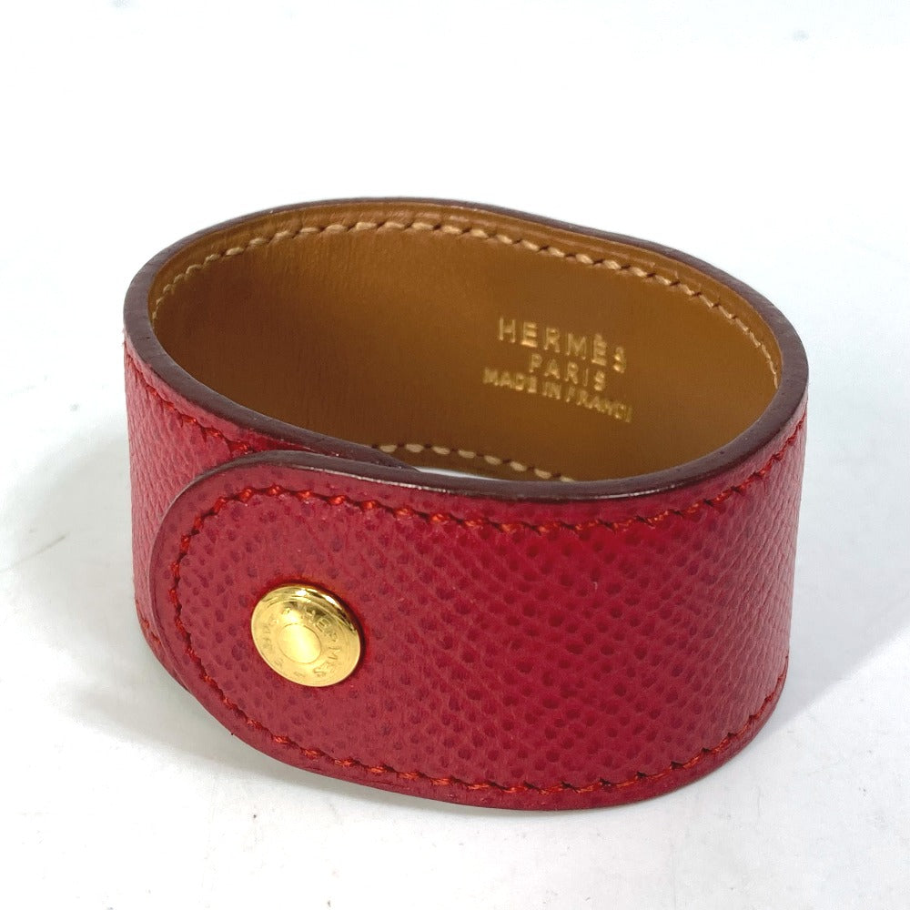 HERMES bracelet Leather, Gold Plated Red Bangle Medor Women