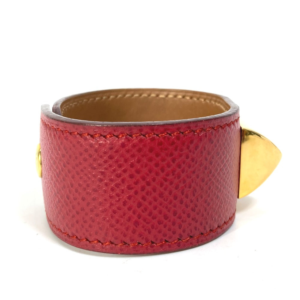 HERMES bracelet Leather, Gold Plated Red Bangle Medor Women