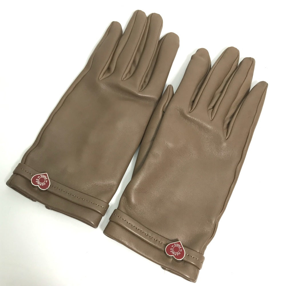 HERMES gloves Lamb leather Gray type heart Dream love Women 6.5