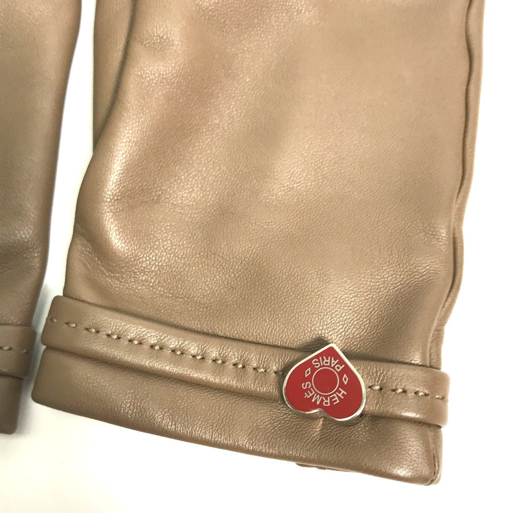 HERMES gloves Lamb leather Gray type heart Dream love Women 6.5