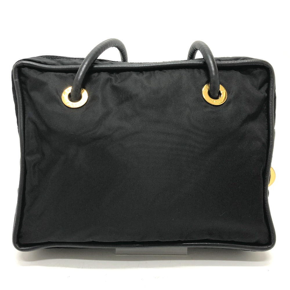 CELINE Shoulder Bag Nylon / leather black Circle logo vintage Women