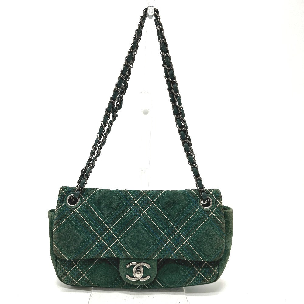 CHANEL Shoulder Bag suede green CC COCO Mark Matrasse 25 Women