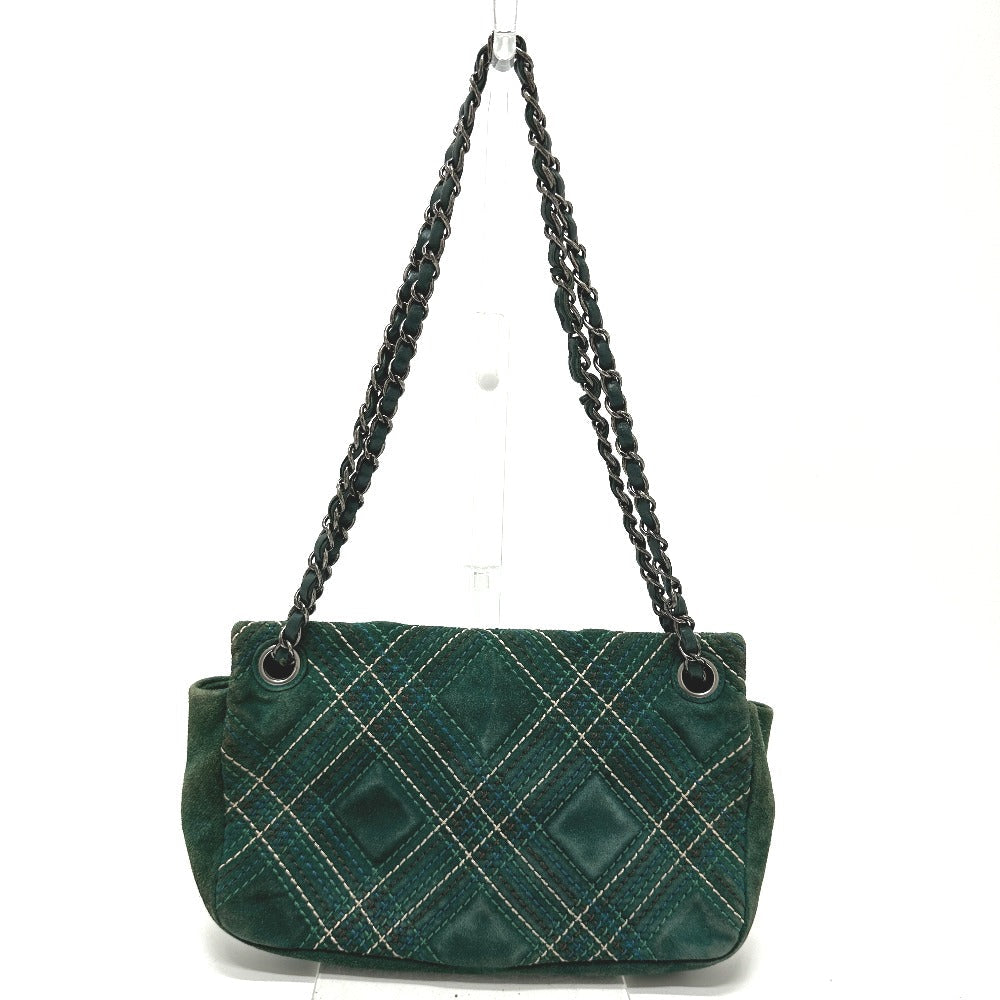 CHANEL Shoulder Bag suede green CC COCO Mark Matrasse 25 Women