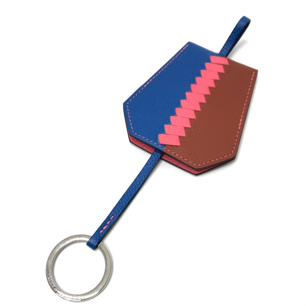 HERMES Key ring Epsom blue Cle Grand Tresage Women