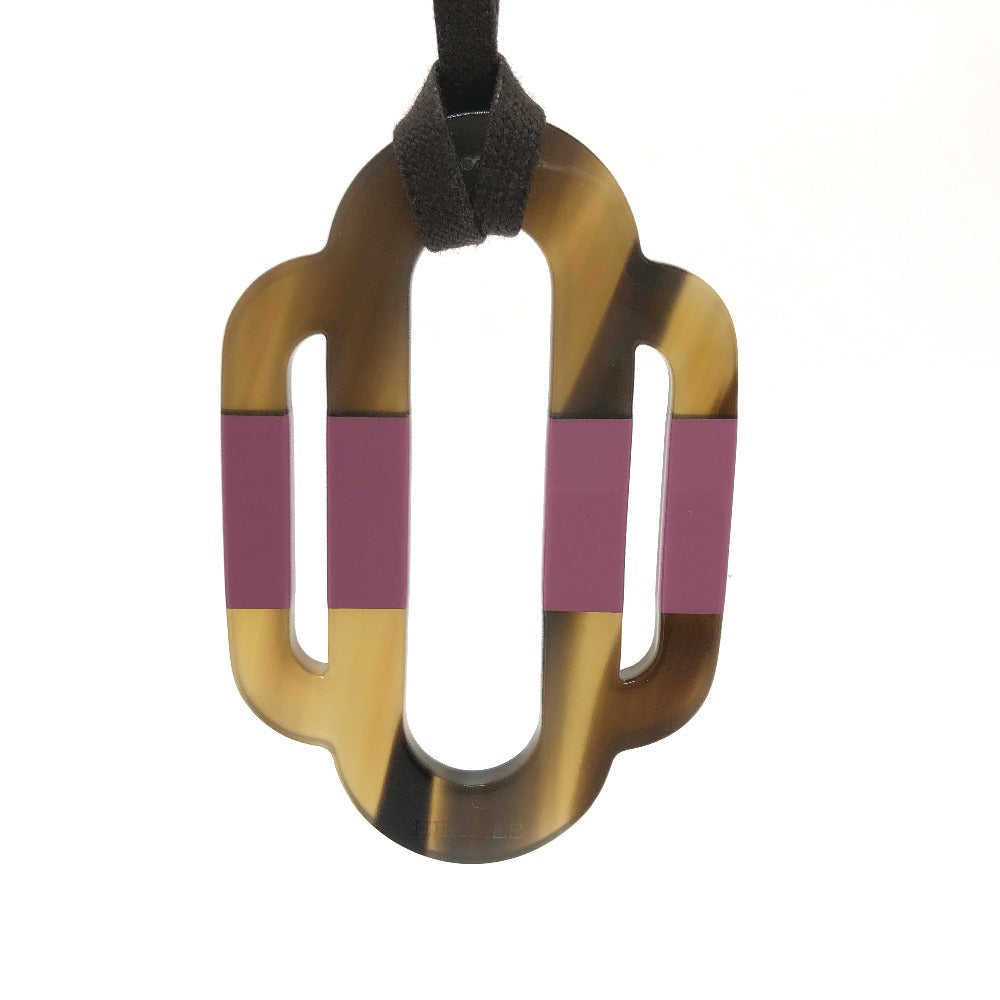 HERMES Necklace Buffalo horn Brown plate Atrage Women