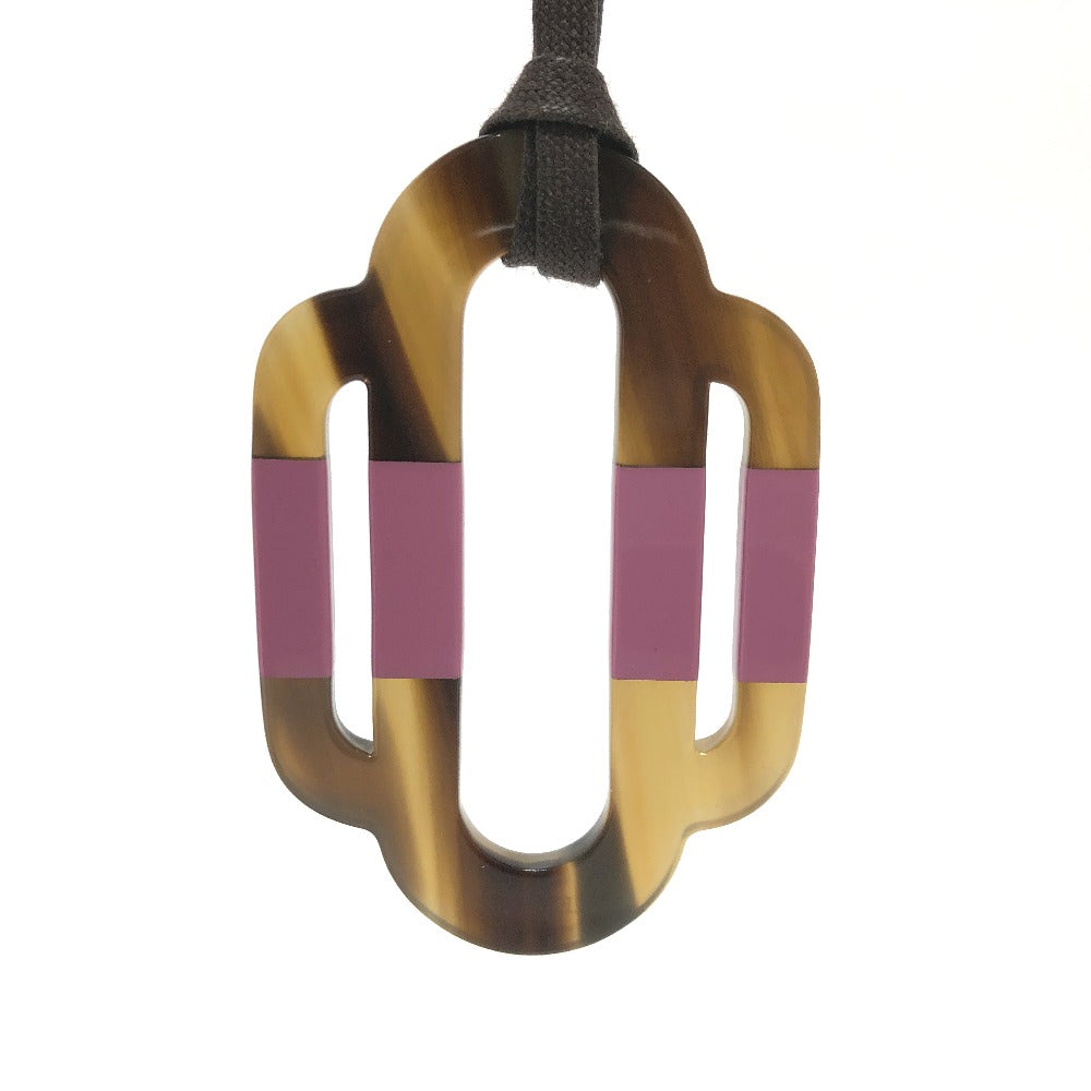 HERMES Necklace Buffalo horn Brown plate Atrage Women