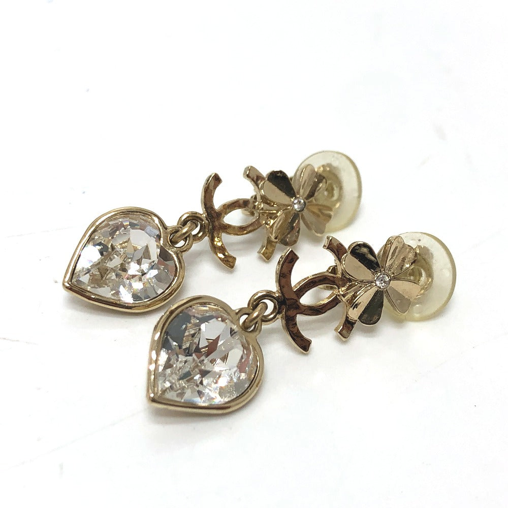 CHANEL Earring Gold Plated gold CC COCO Mark Clover heart